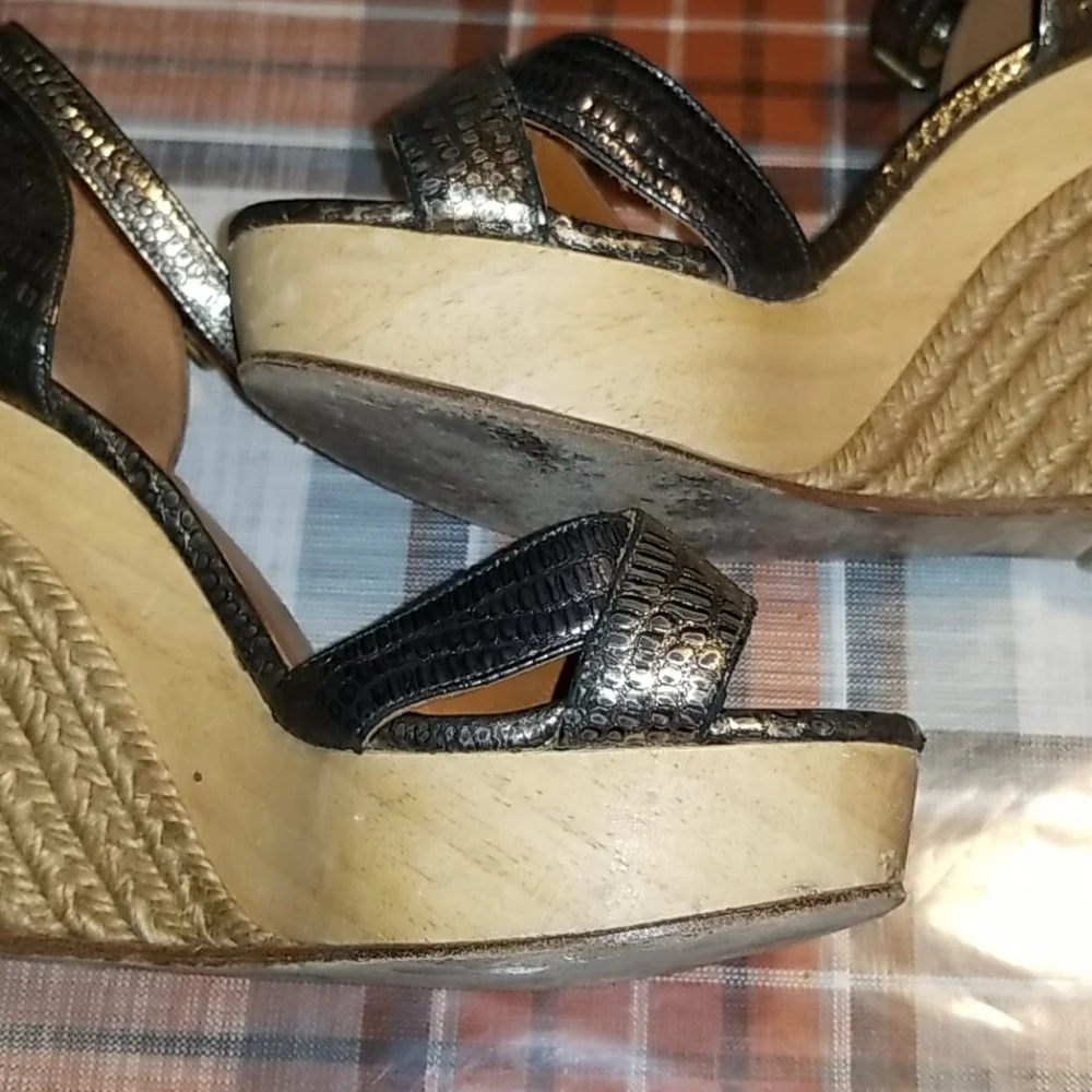 Lanvin Metallic Bronze Brown Espadrille Wedge Sandals